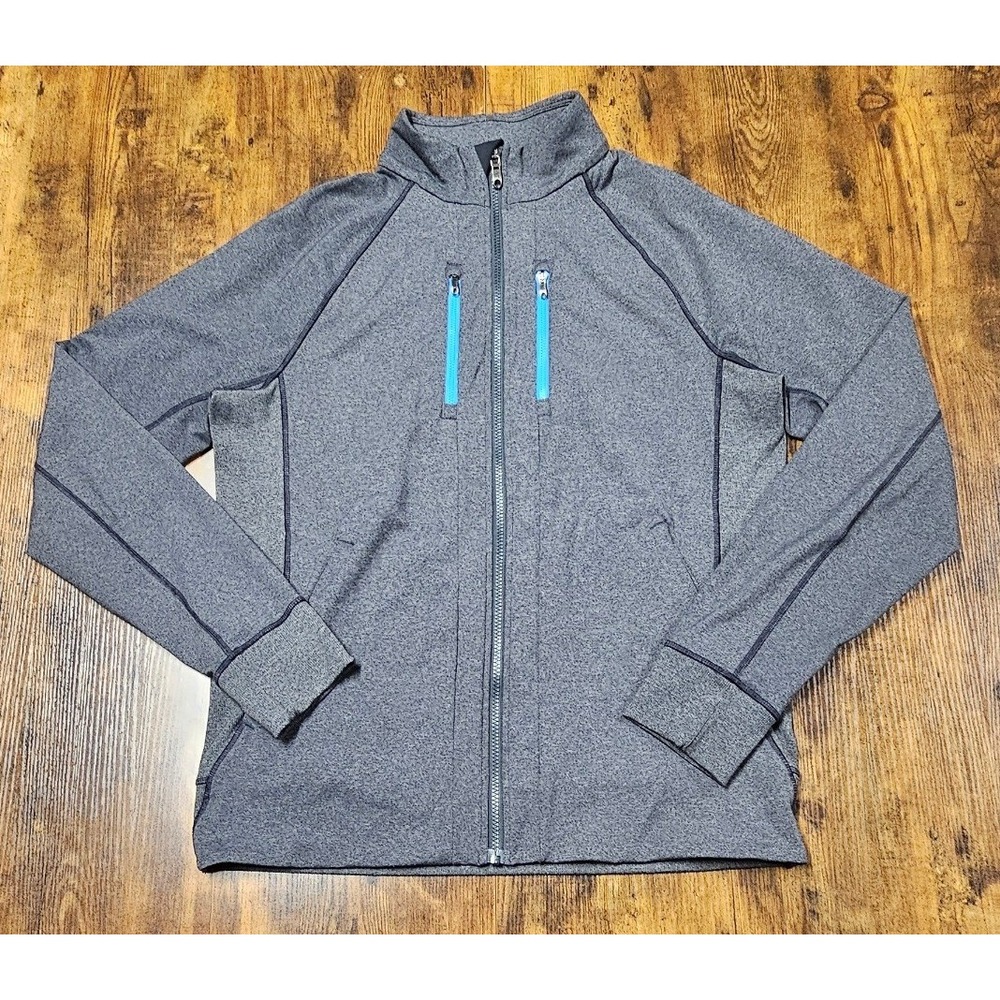 Lululemon Mens Grey Active Full Zip Jacket Blue Trim Mock Neck Size L